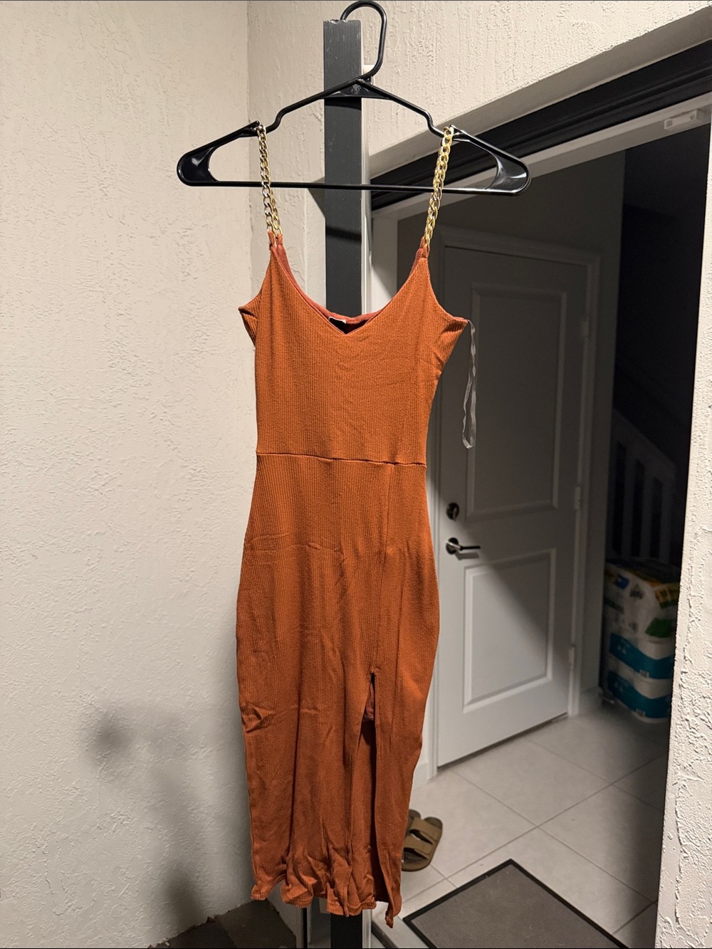 Women's Rust Slip Dress with Chain Straps